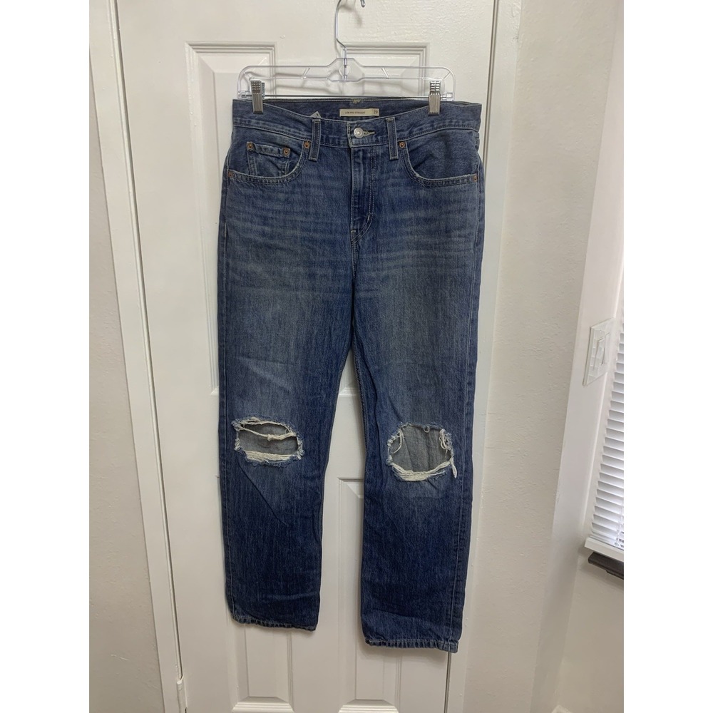 Levi's Low Pro Straight Blue Distressed Mid Rise Straight Leg Denim Jeans 29x30